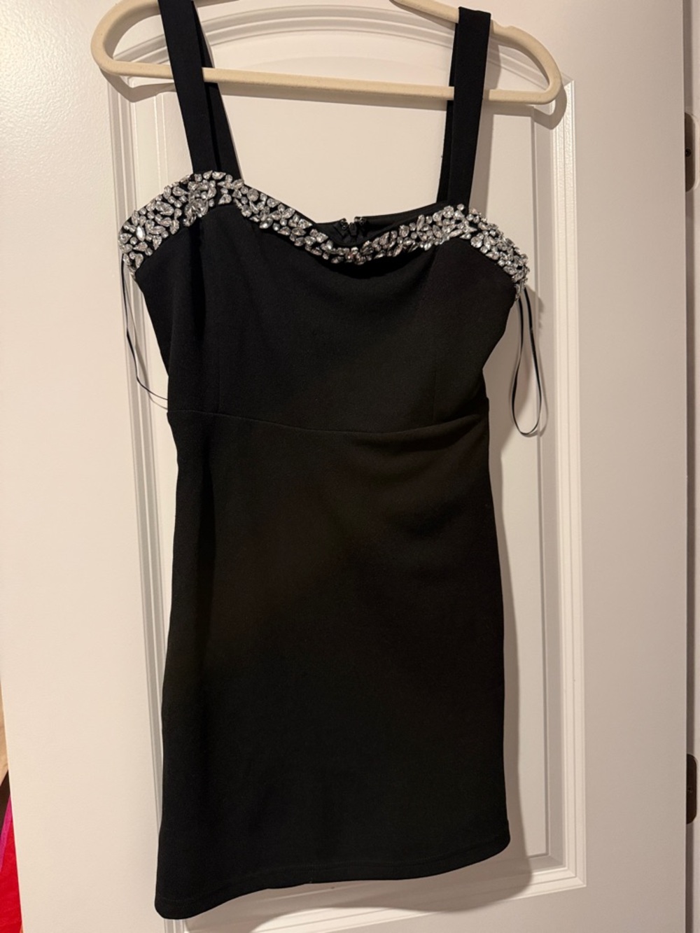 Black Embellished Strap Mini Dress